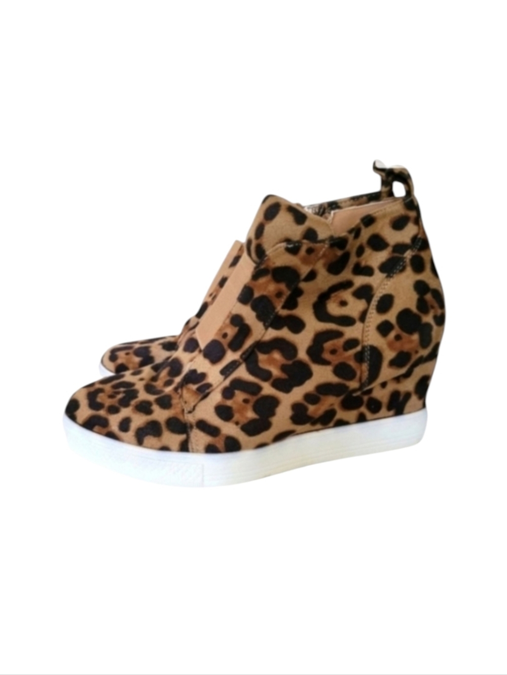 COOGI Leopard Print Velvety Tan and Black Wedge Zip Up Ankle Booties Size 7.5